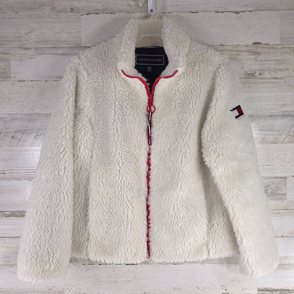 Tommy Hilfiger Jackets & Blazers - TOMMY HILFIGER White Warm Fuzzy Full Zip Sherpa Jacket WOMEN'S SIZE MEDIUM